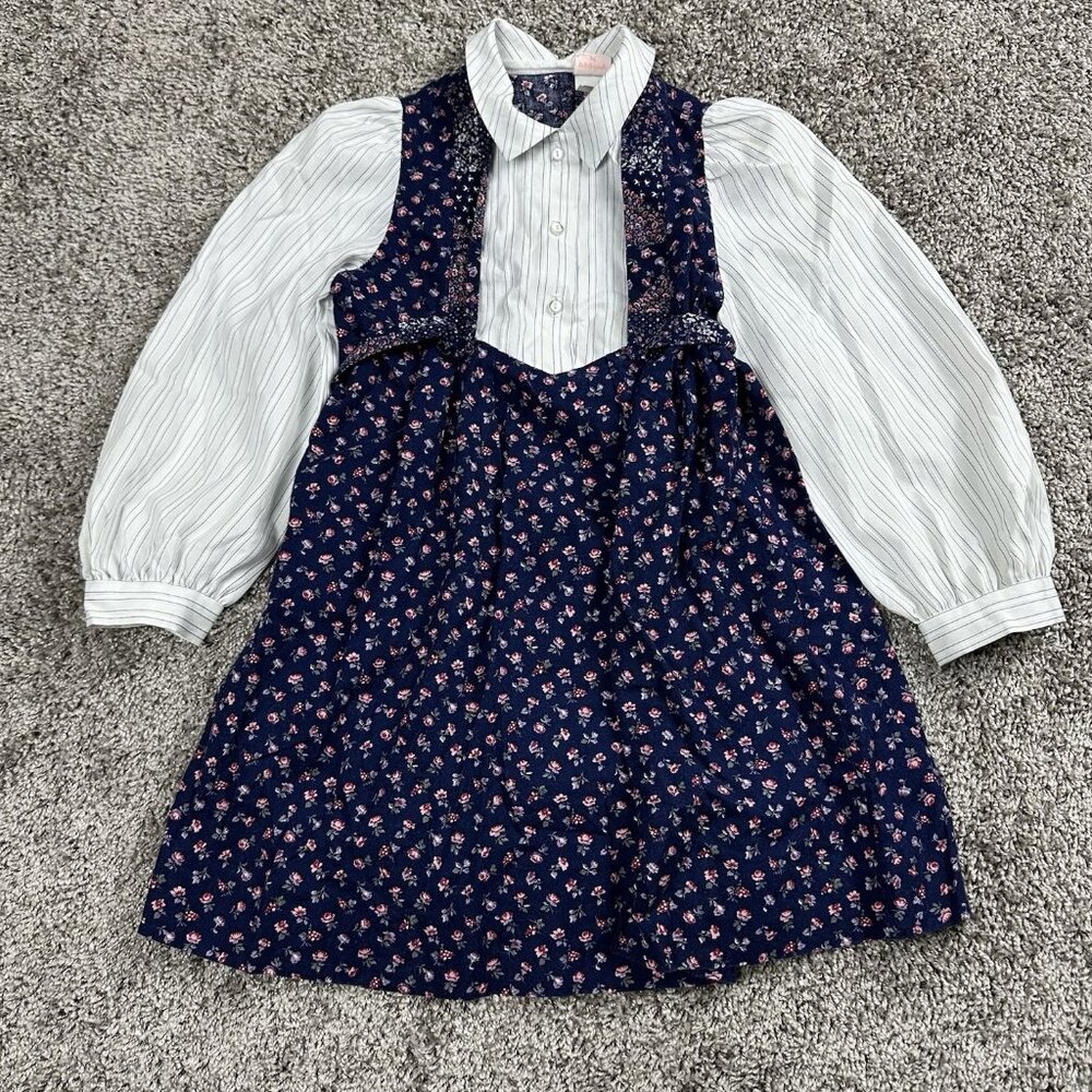 Vintage Ruth Originals Dress Kids 6 Black Floral Prairie Cottagecore